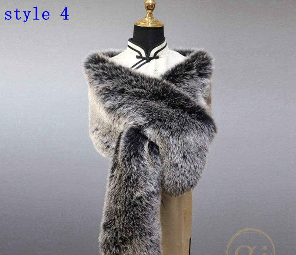 Walk Beside You Official Store Multiple Colors Faux Fur Wrap Stole Jacket Formal Party Shrug White / M